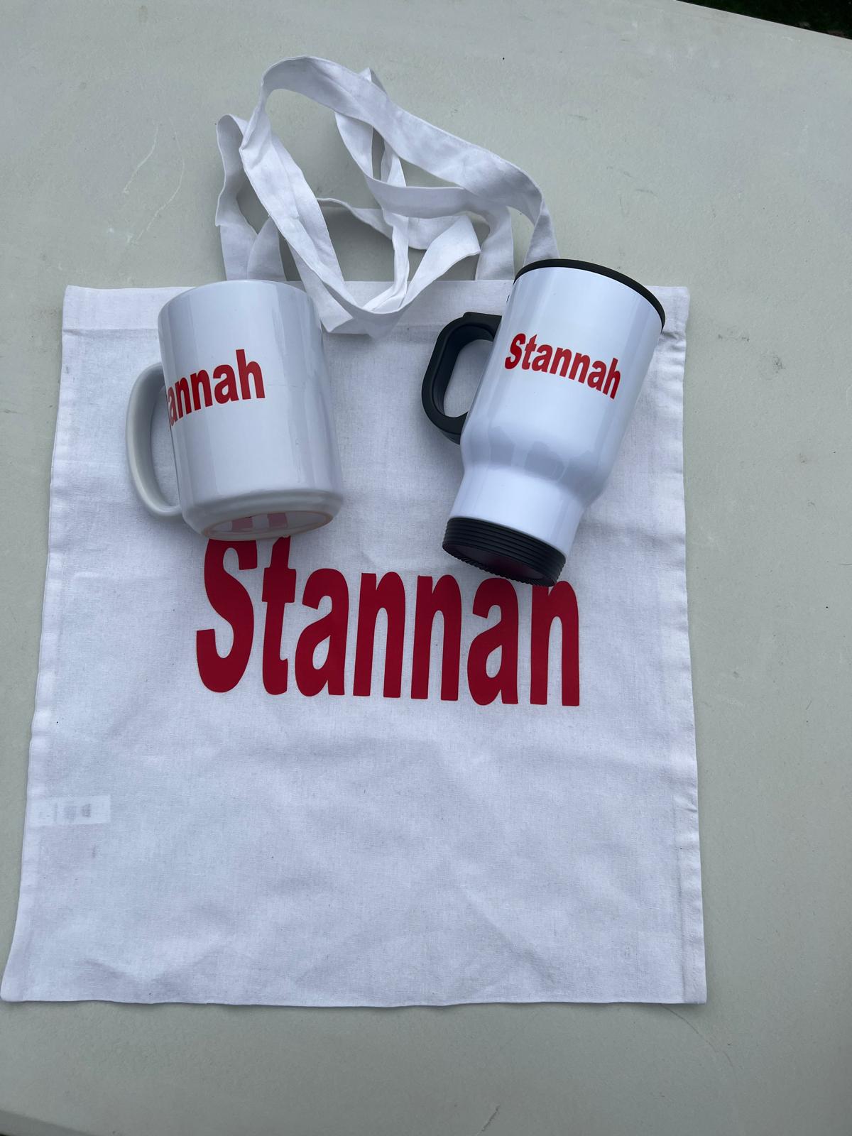 Branded mug, travel mug and tote set